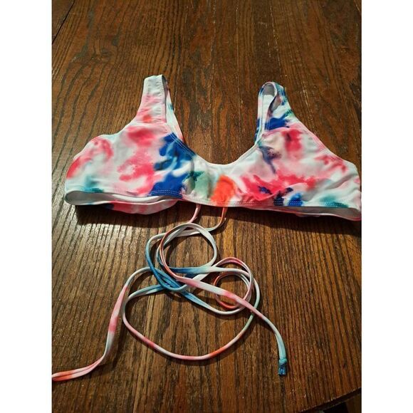 Large Tie Dye Strappy Lace Up Bikini Swimsuit Bathing Suit Swimwear Top Shirt - Picture 5 of 6